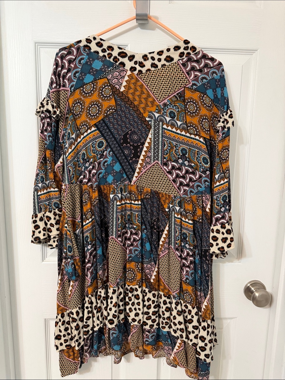 Gigio Multicolor Patchwork V-Neck Tunic — Teal, Mustard & Ivory - Picture 8 of 8